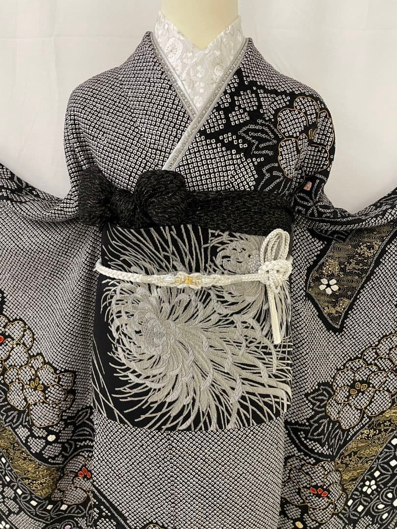 売約済み【WA-Modern】★★正絹モノトーン総絞り振袖フルセット★★