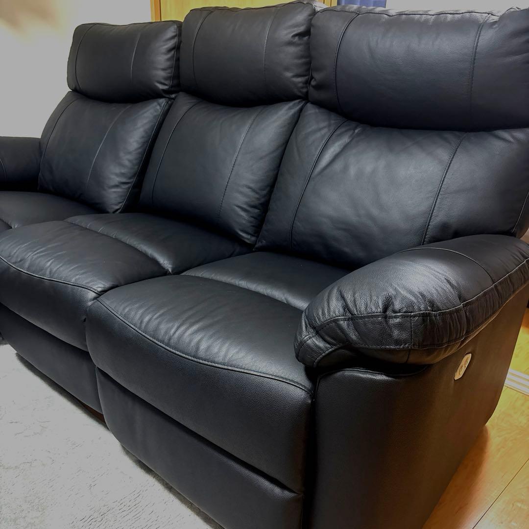 3人掛け電動リクライニングソファ テーブル付き 本革(一部合成皮革)タイプ