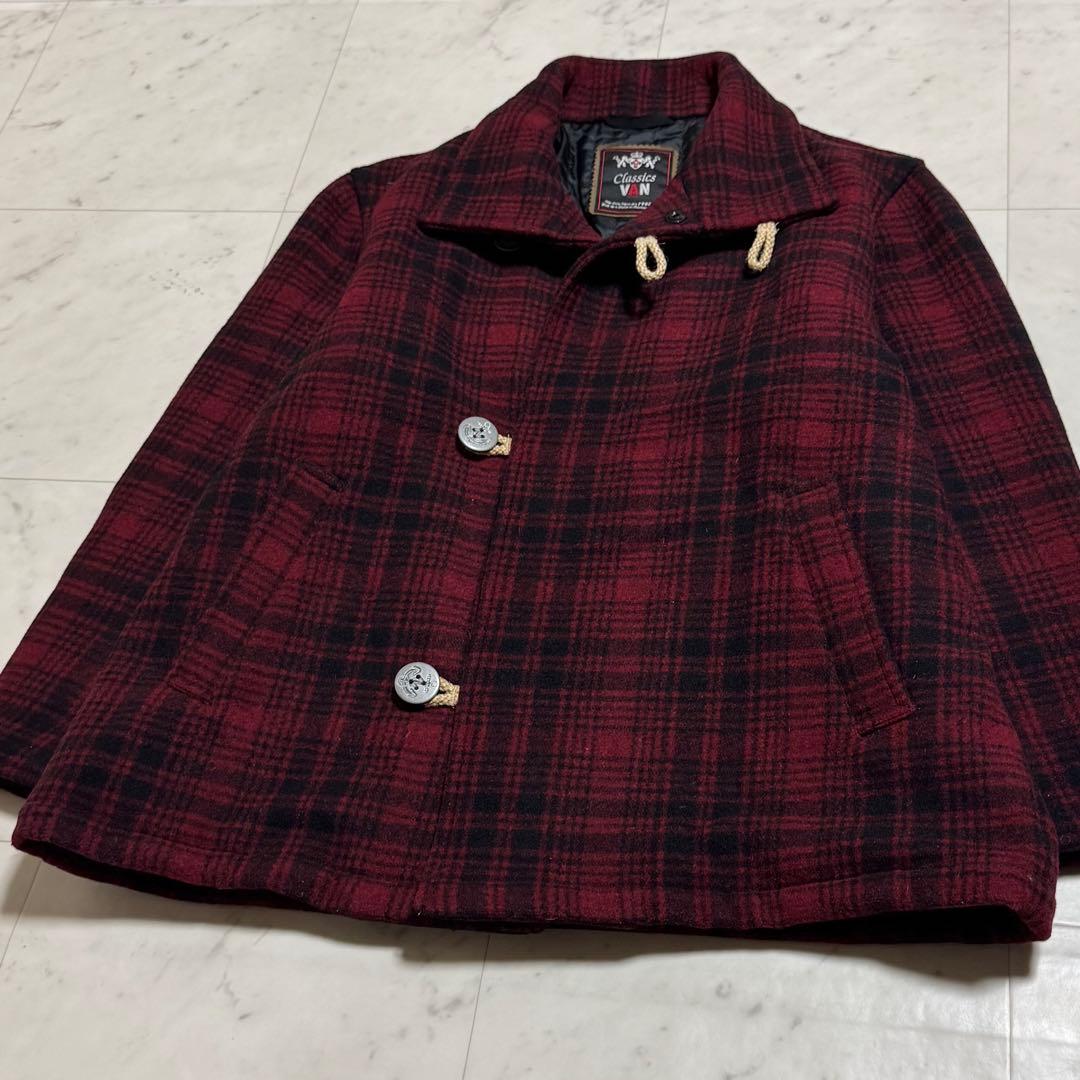 VAN JACKET スタンドカラーコート ウール チェック柄 レッド LL