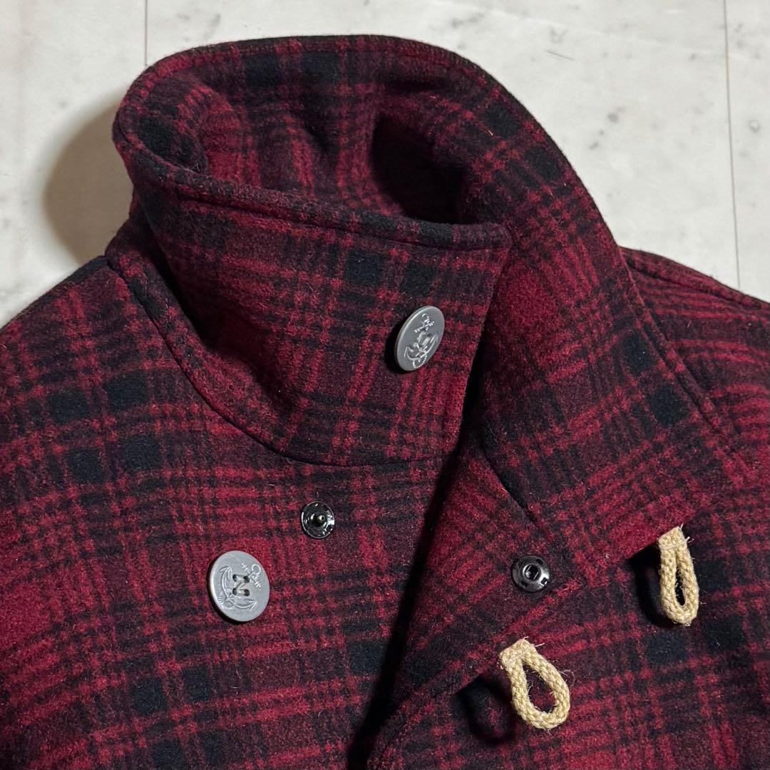 VAN JACKET スタンドカラーコート ウール チェック柄 レッド LL
