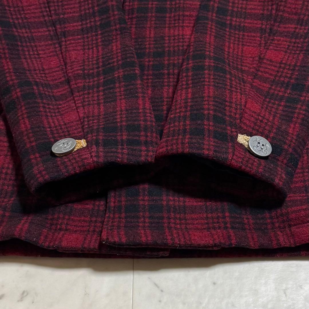 VAN JACKET スタンドカラーコート ウール チェック柄 レッド LL