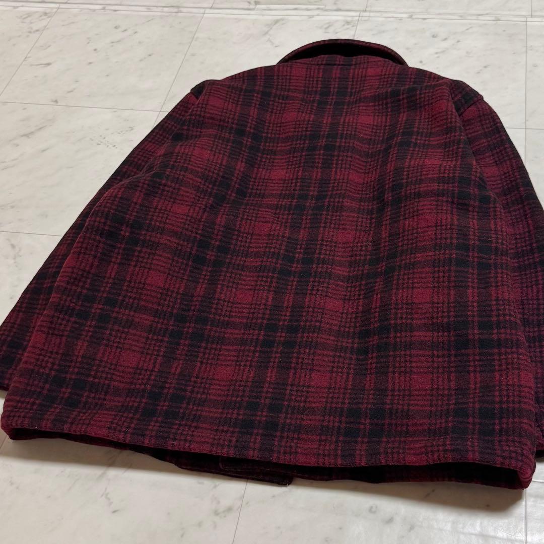 VAN JACKET スタンドカラーコート ウール チェック柄 レッド LL