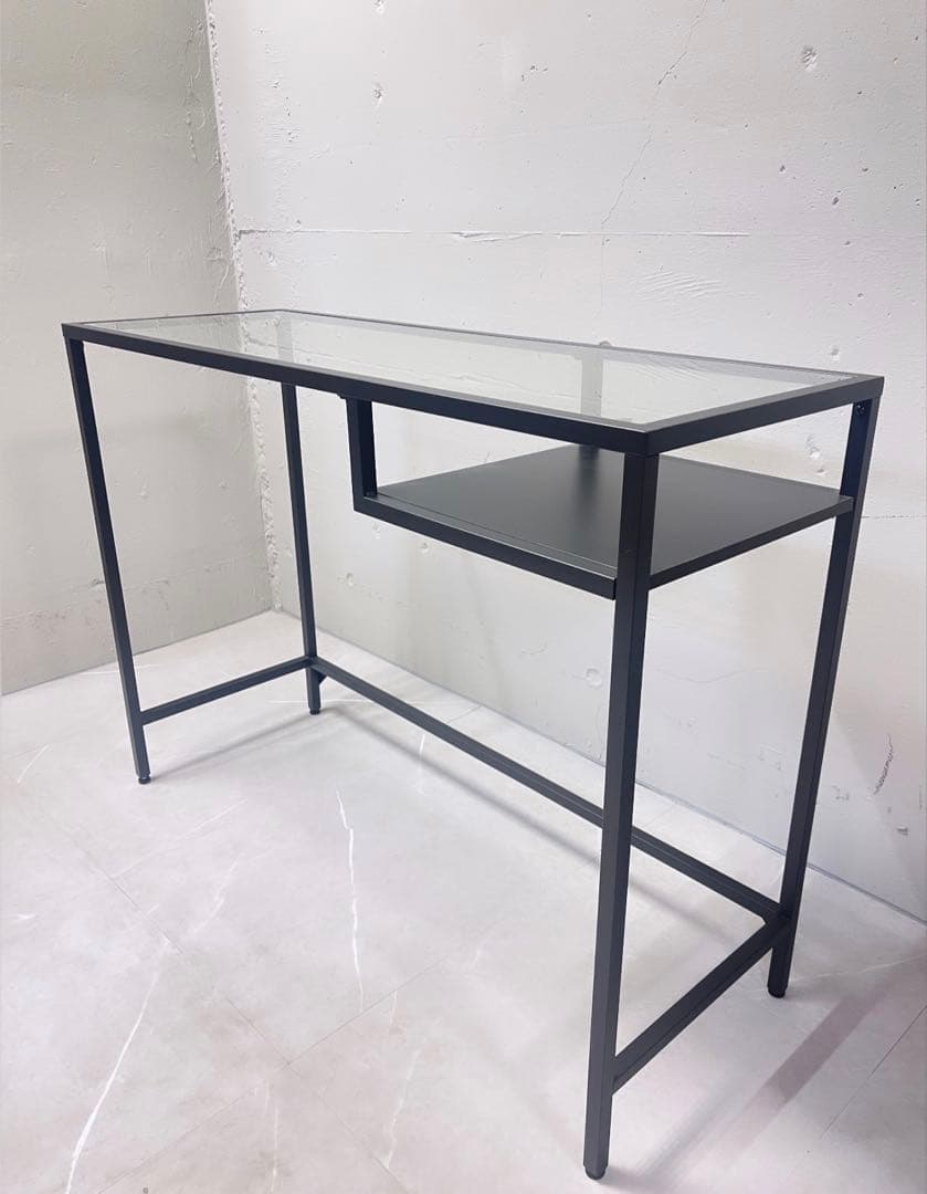 美品 IKEA ガラス テーブル 机 パソコンデスク VITTSJO 黒 廃盤