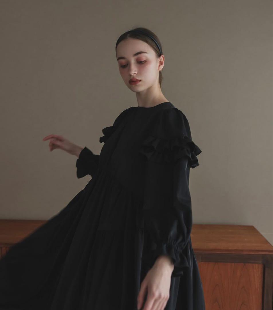 unminou ダブルフリルワンピース　Black