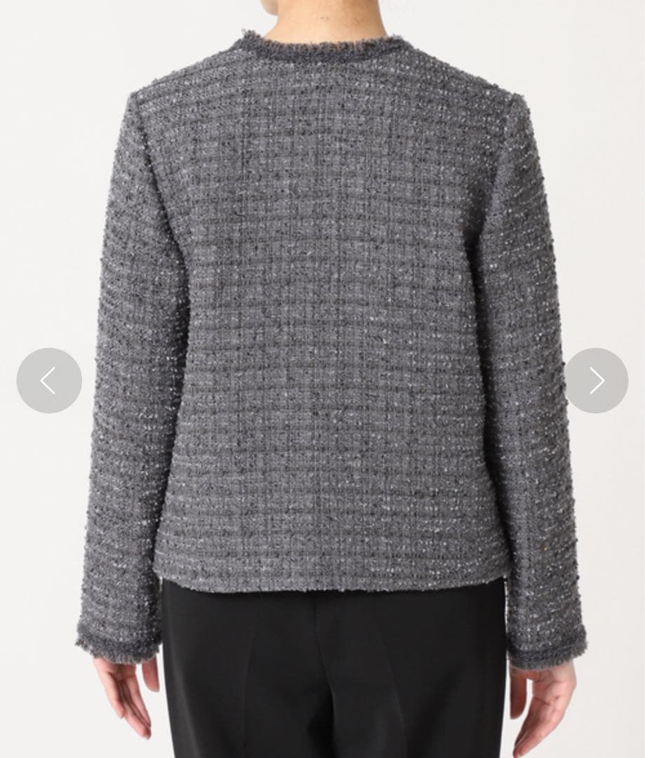 IENA ファンシーツィード ノーカラーフリンジジャケット