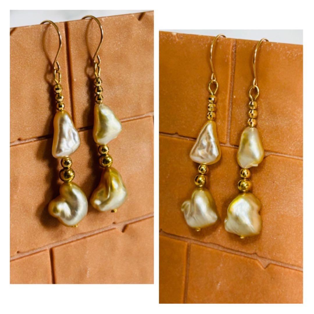 (M0202-3)K18YG南洋ゴールデンケシパールアメリカンピアス