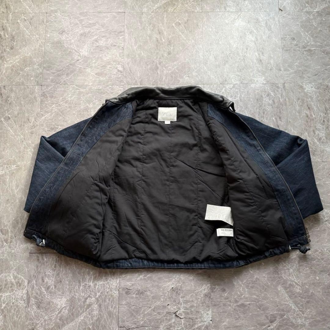 ZARA 短丈　襟レザーデニムジャケット　完売品