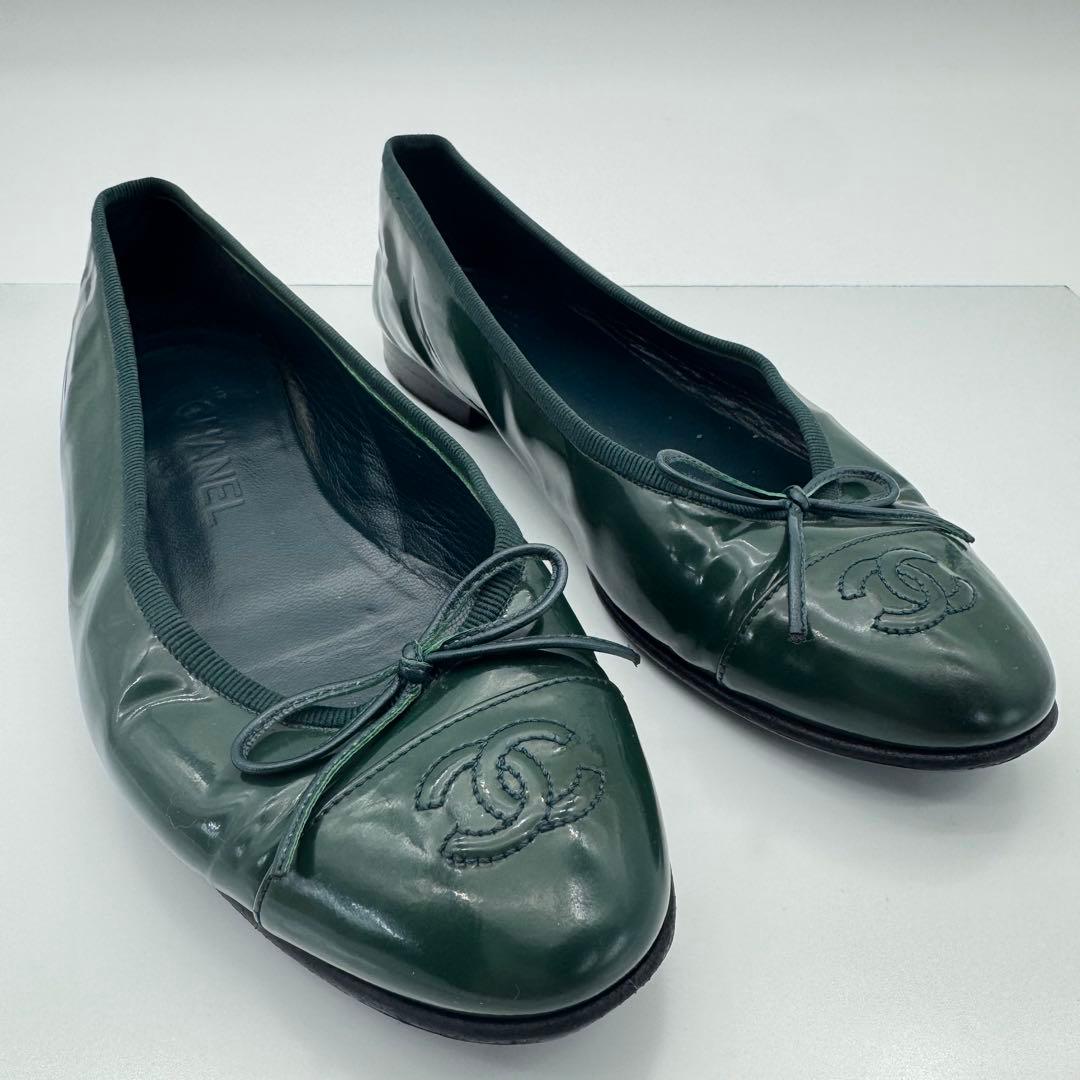シャネル CHANEL フラットシューズ バレエシューズ 37.5 エナメル
