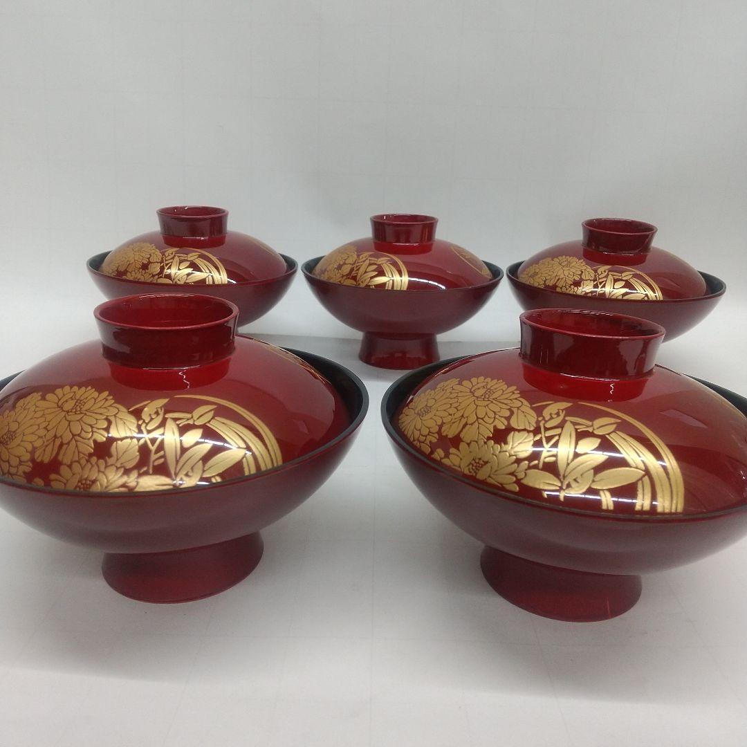 春慶花丸蓋付きお椀 お吸い物椀 10客◆市場には無い品