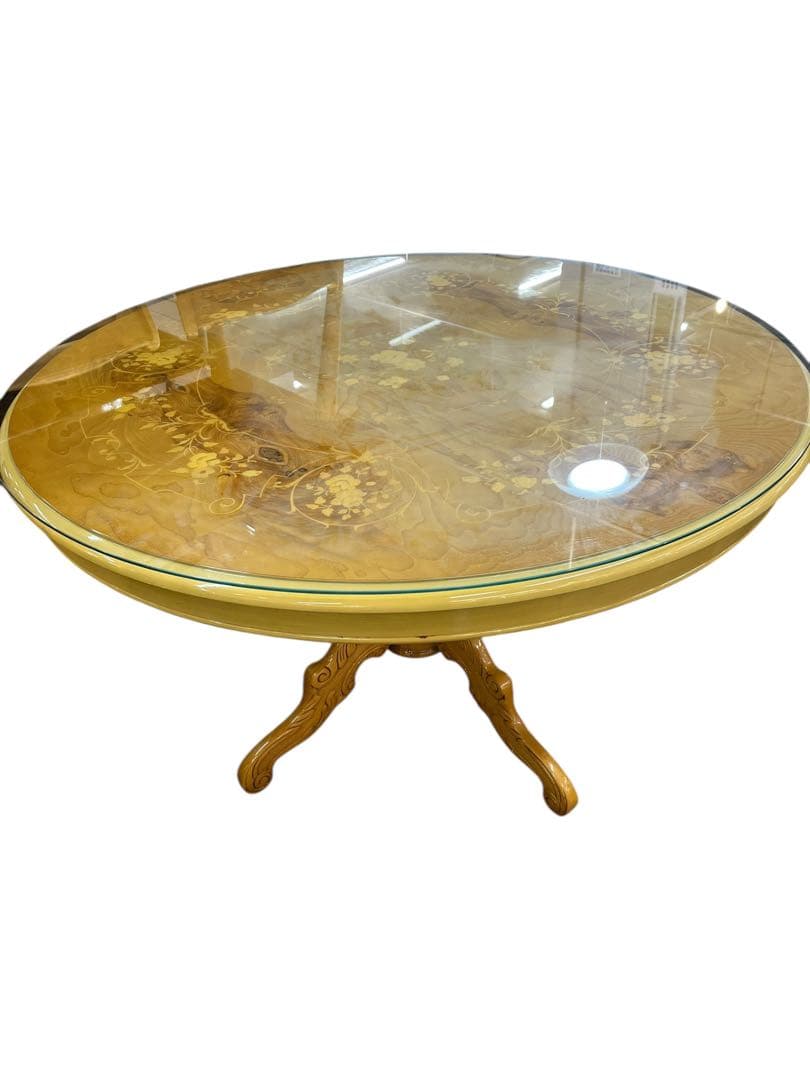 イタリア高級象嵌細工 ラウンドダイニングテーブル（直径110cm）猫脚