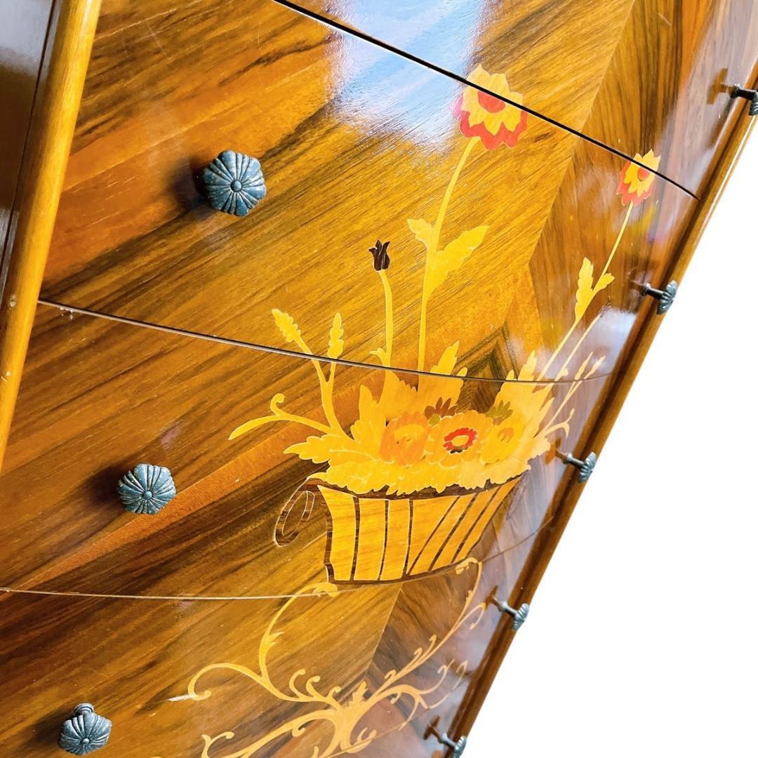 【★希少★】おしゃれ　イタリア製　象嵌　5段　チェスト　猫脚　アンティーク　家具