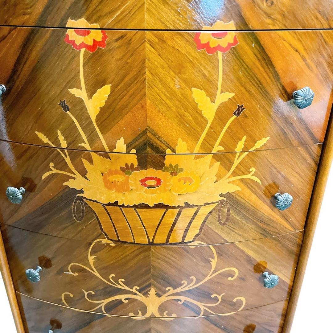 【★希少★】おしゃれ　イタリア製　象嵌　5段　チェスト　猫脚　アンティーク　家具