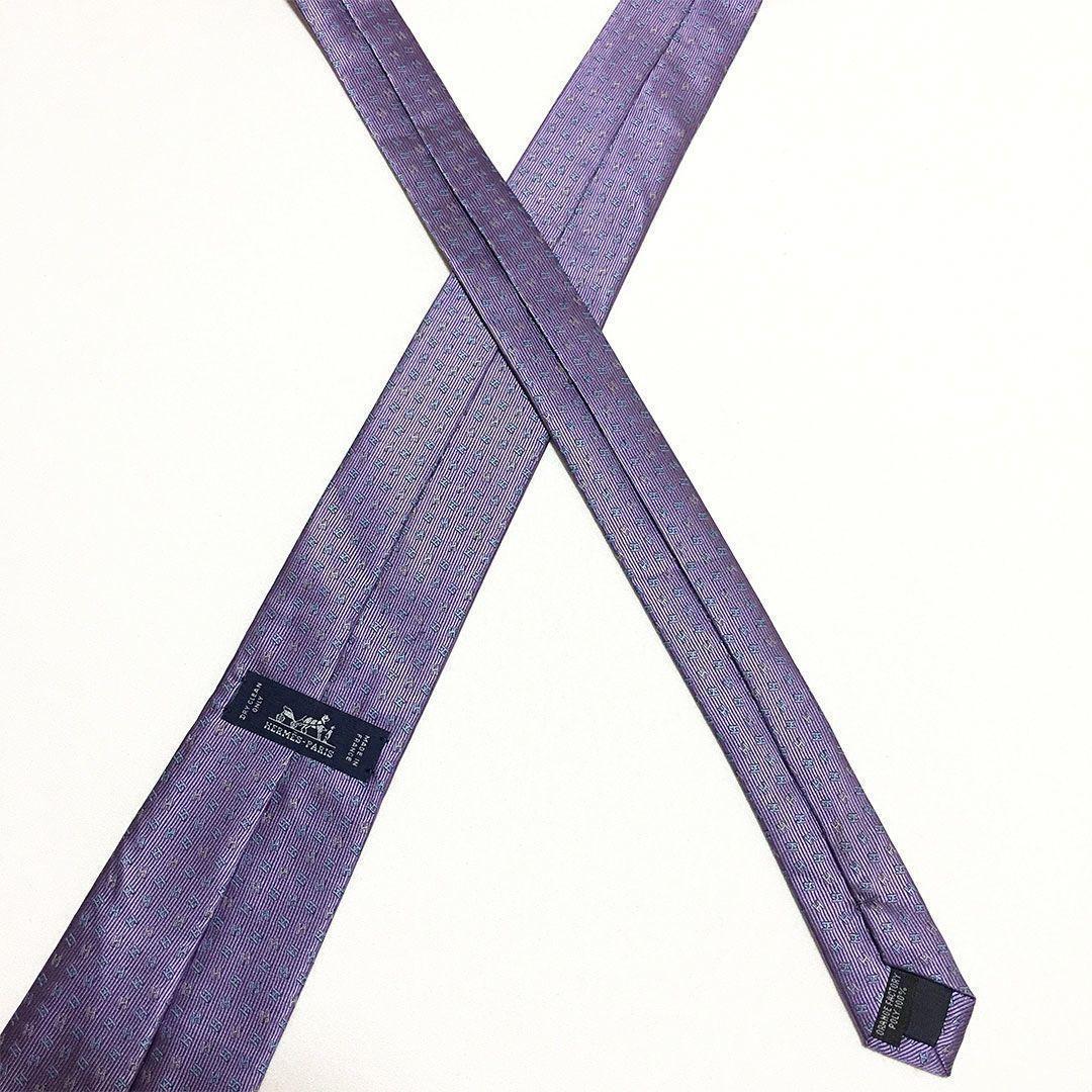 未使用級 エルメス HERMES ネクタイ シルク100% パープル H柄