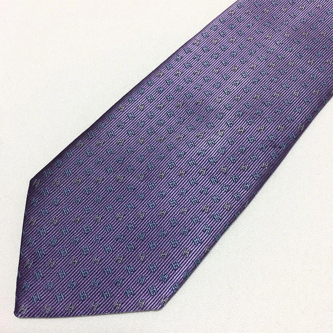 未使用級 エルメス HERMES ネクタイ シルク100% パープル H柄