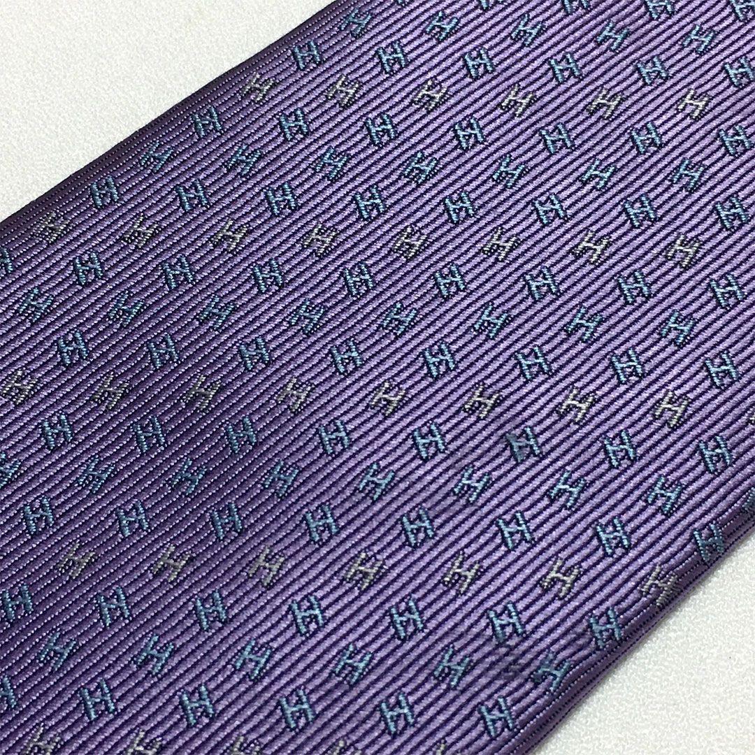 未使用級 エルメス HERMES ネクタイ シルク100% パープル H柄