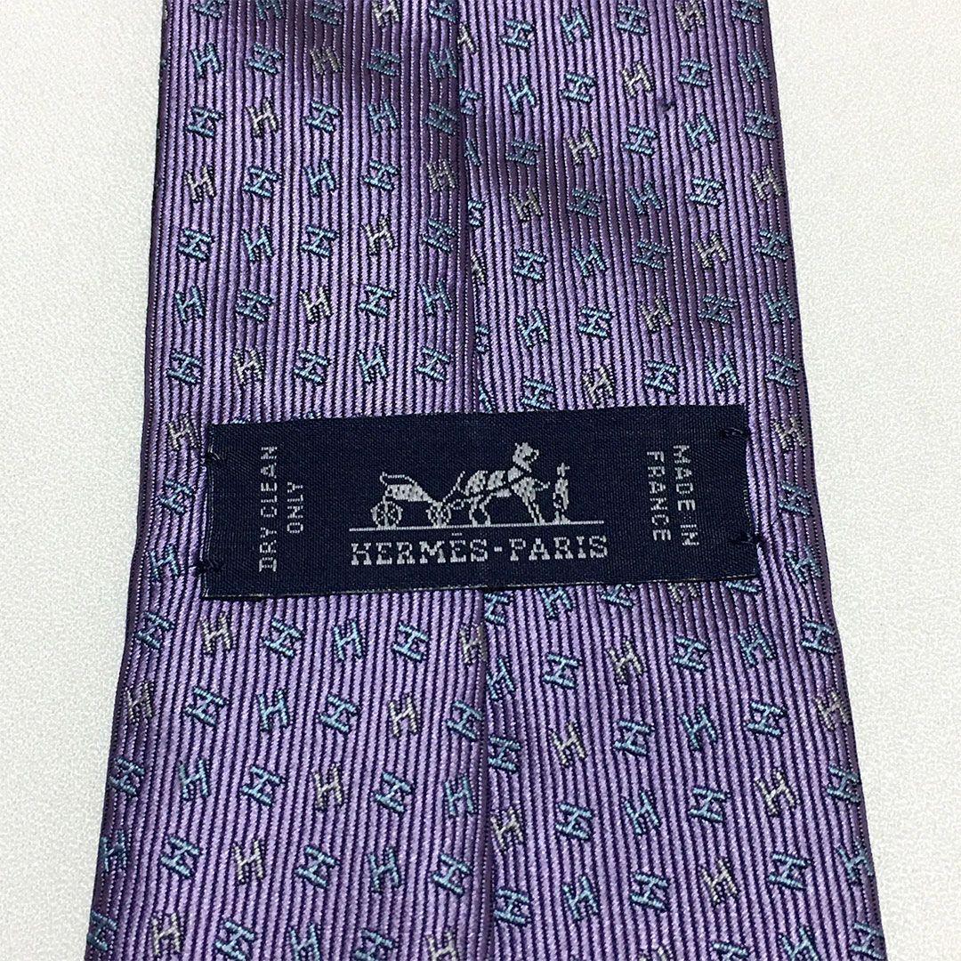 未使用級 エルメス HERMES ネクタイ シルク100% パープル H柄