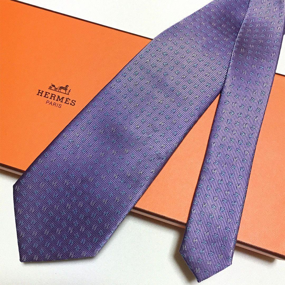 未使用級 エルメス HERMES ネクタイ シルク100% パープル H柄