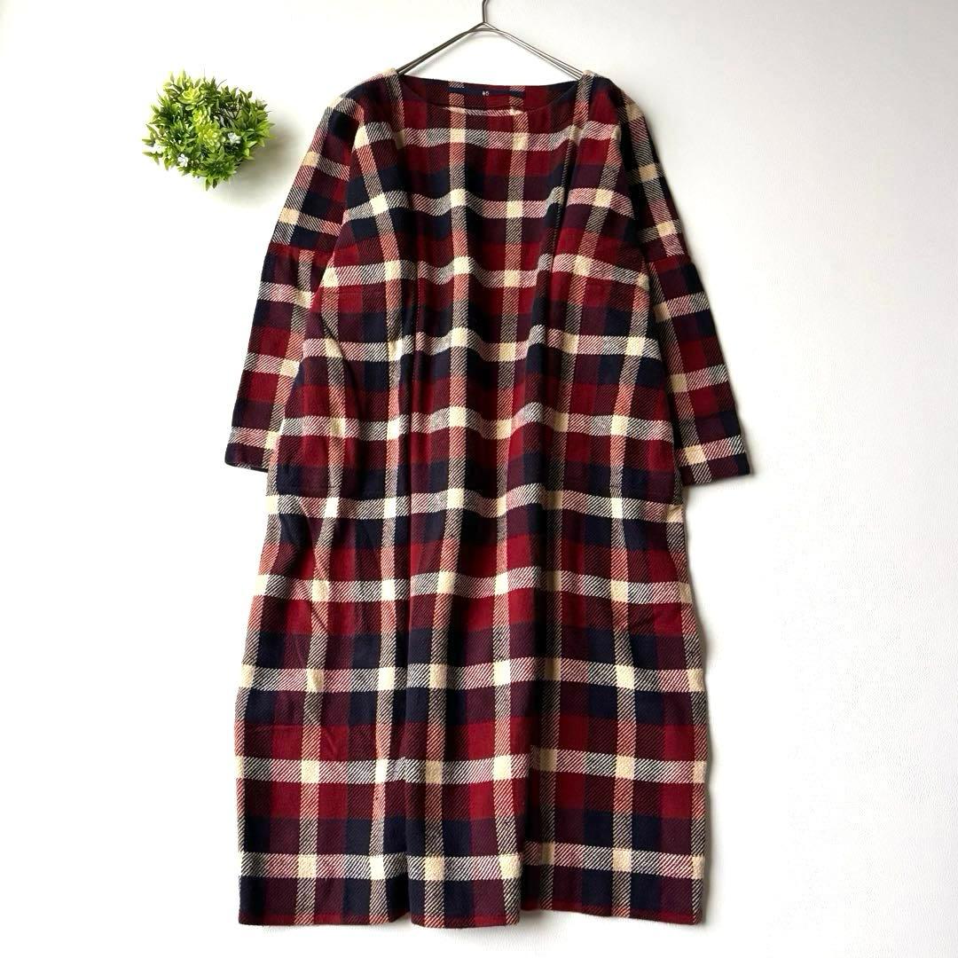 45R コットン100 ツイード　チェック　ワンピース　ワイドシルエット