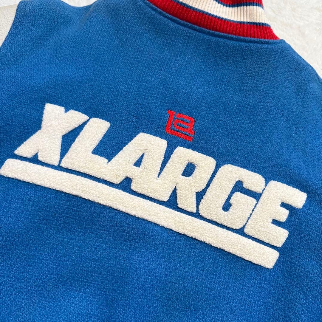 エクストララージ スタジャン パイル生地 刺繍 ブランドロゴ 袖 レザー M