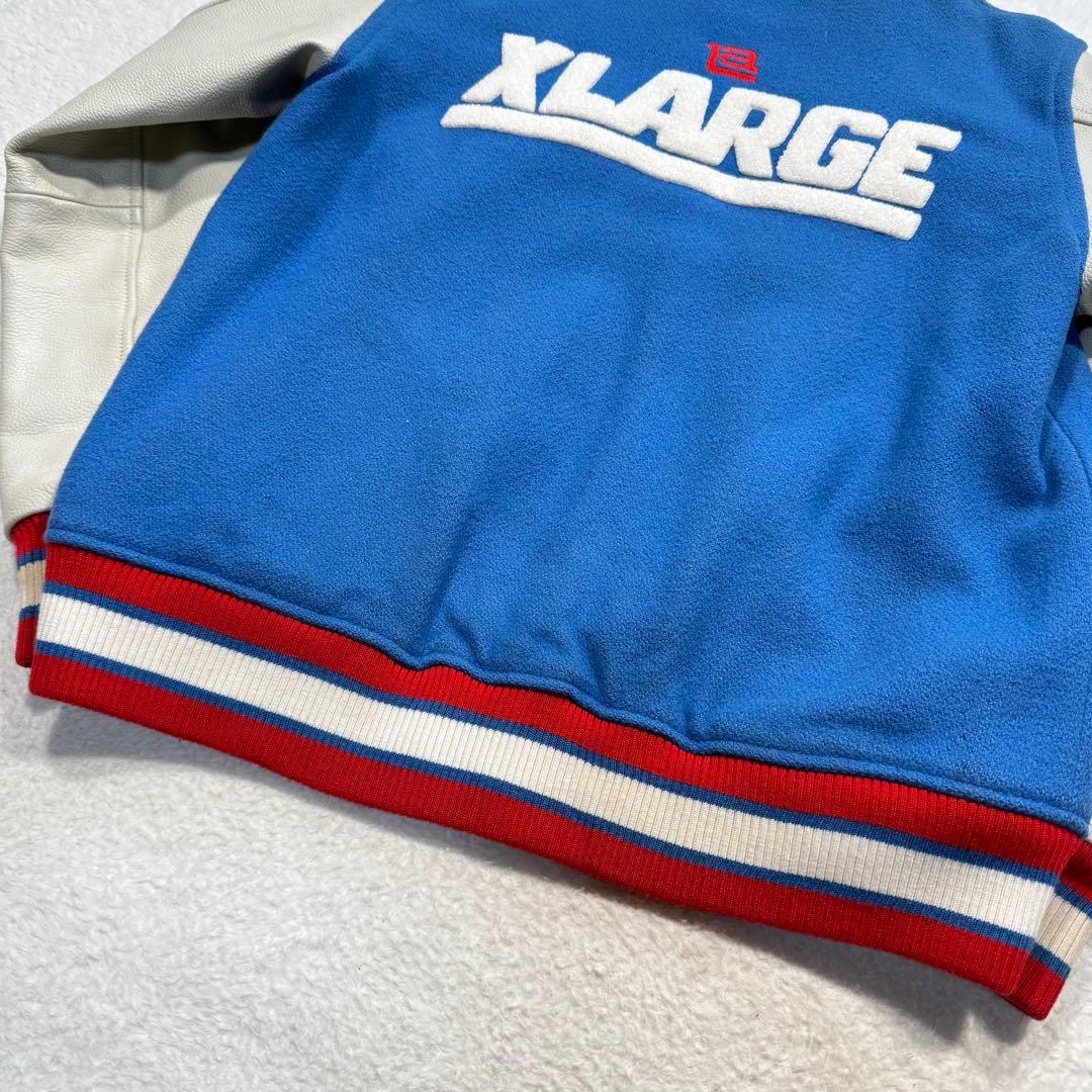 エクストララージ スタジャン パイル生地 刺繍 ブランドロゴ 袖 レザー M