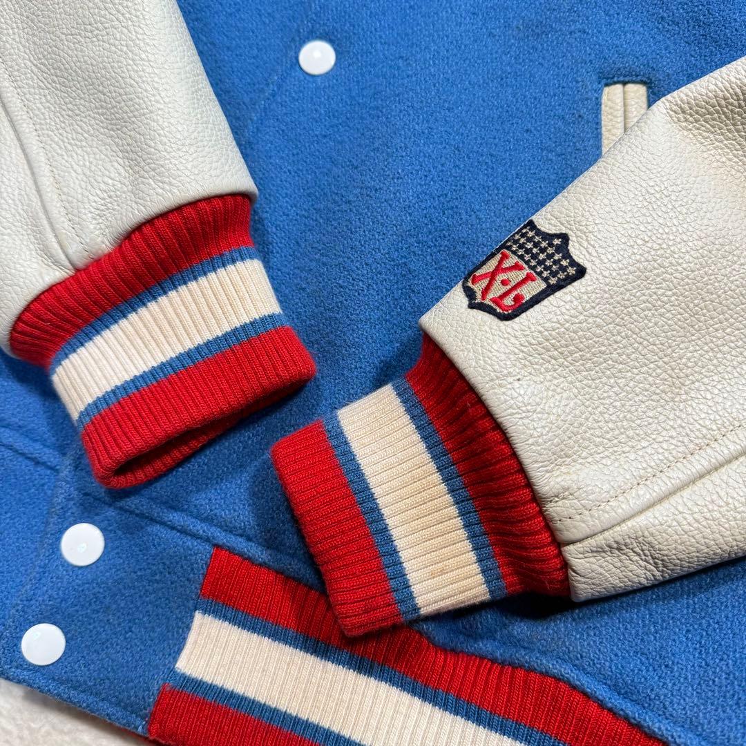 エクストララージ スタジャン パイル生地 刺繍 ブランドロゴ 袖 レザー M