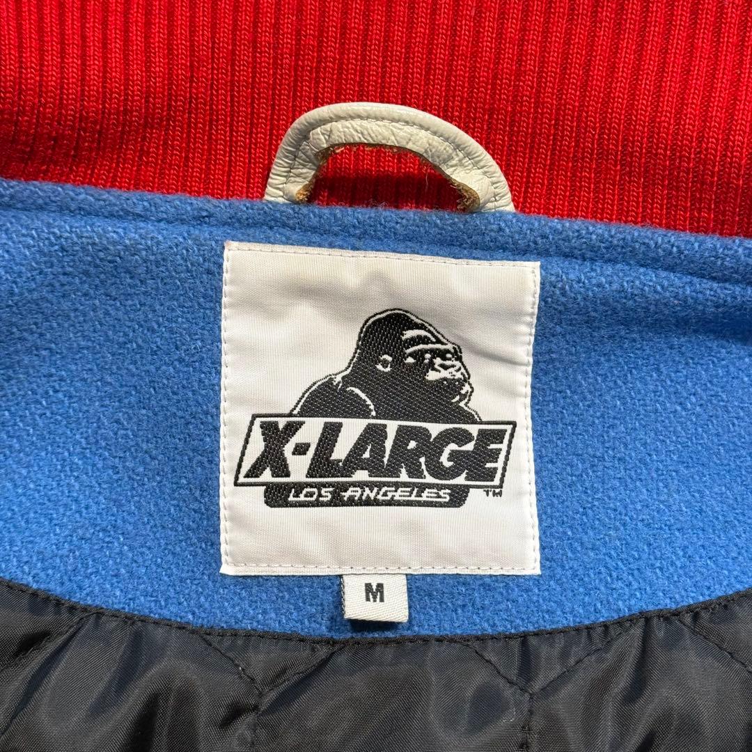 エクストララージ スタジャン パイル生地 刺繍 ブランドロゴ 袖 レザー M