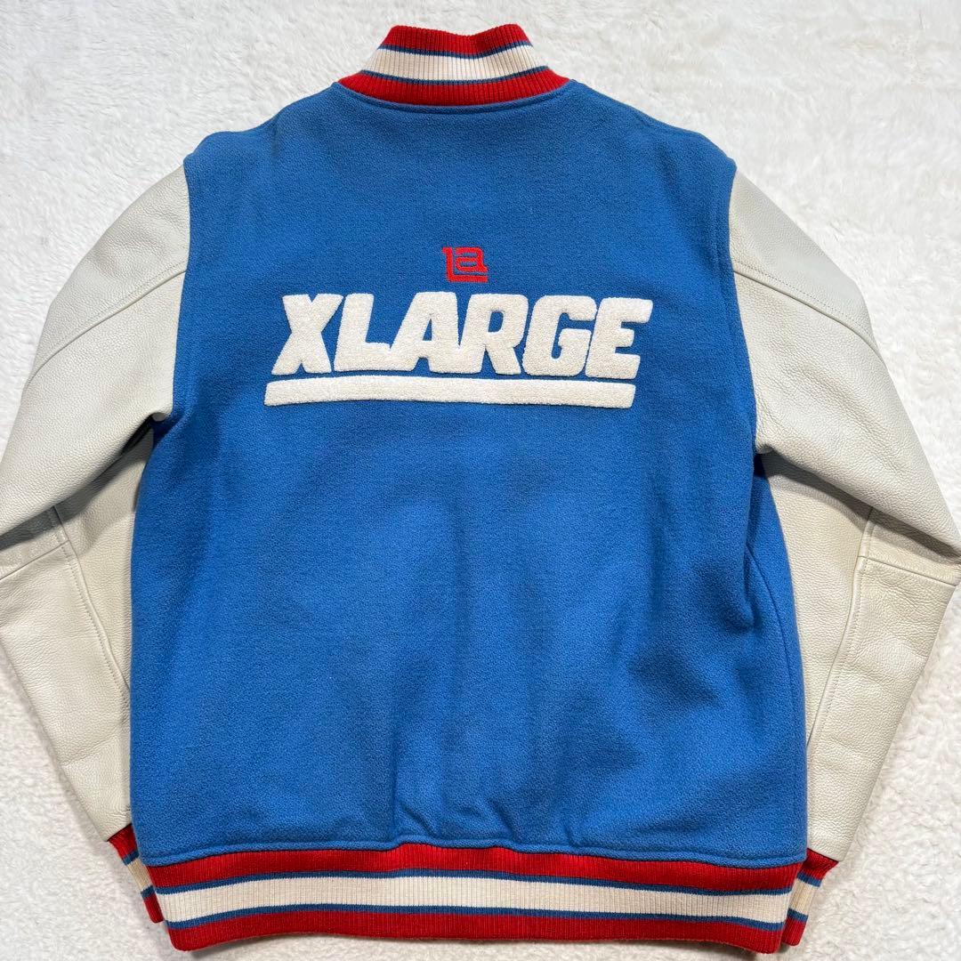 エクストララージ スタジャン パイル生地 刺繍 ブランドロゴ 袖 レザー M