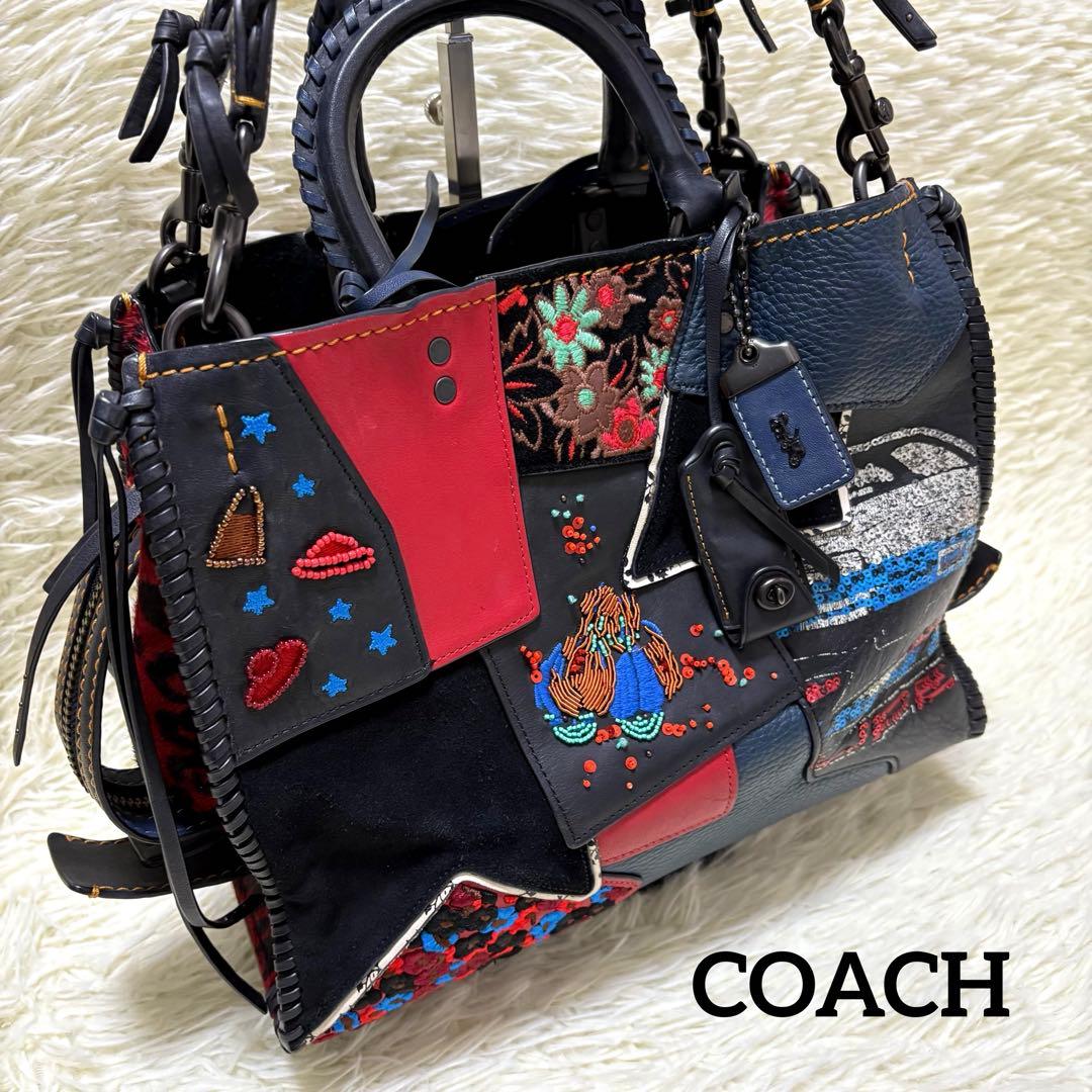 希少 COACH コーチ ローグ30 グラブタンレザー パッチワーク 2way