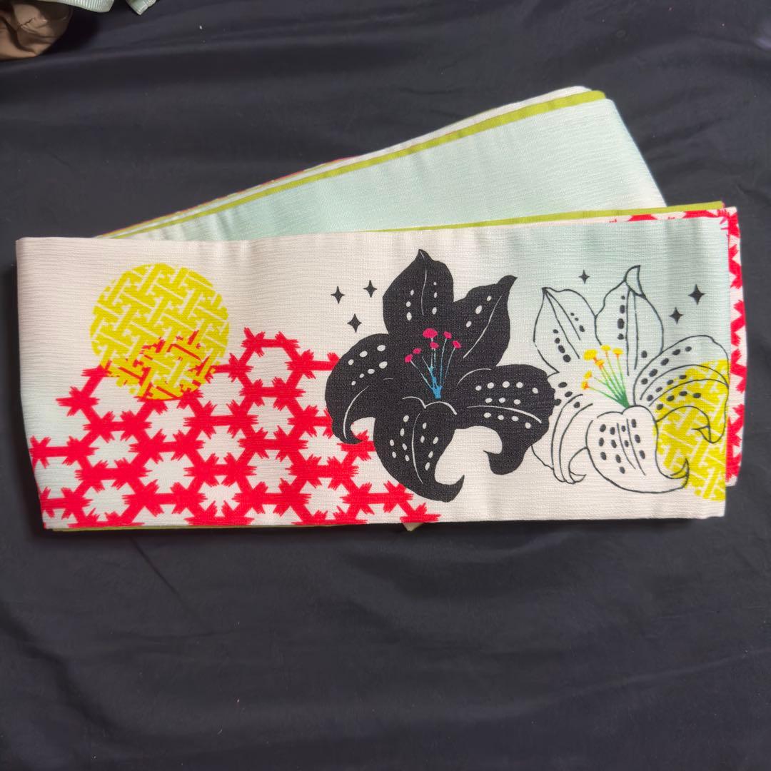 ハセガワアヤ　ばらいろ　半幅帯　ユリ　百合