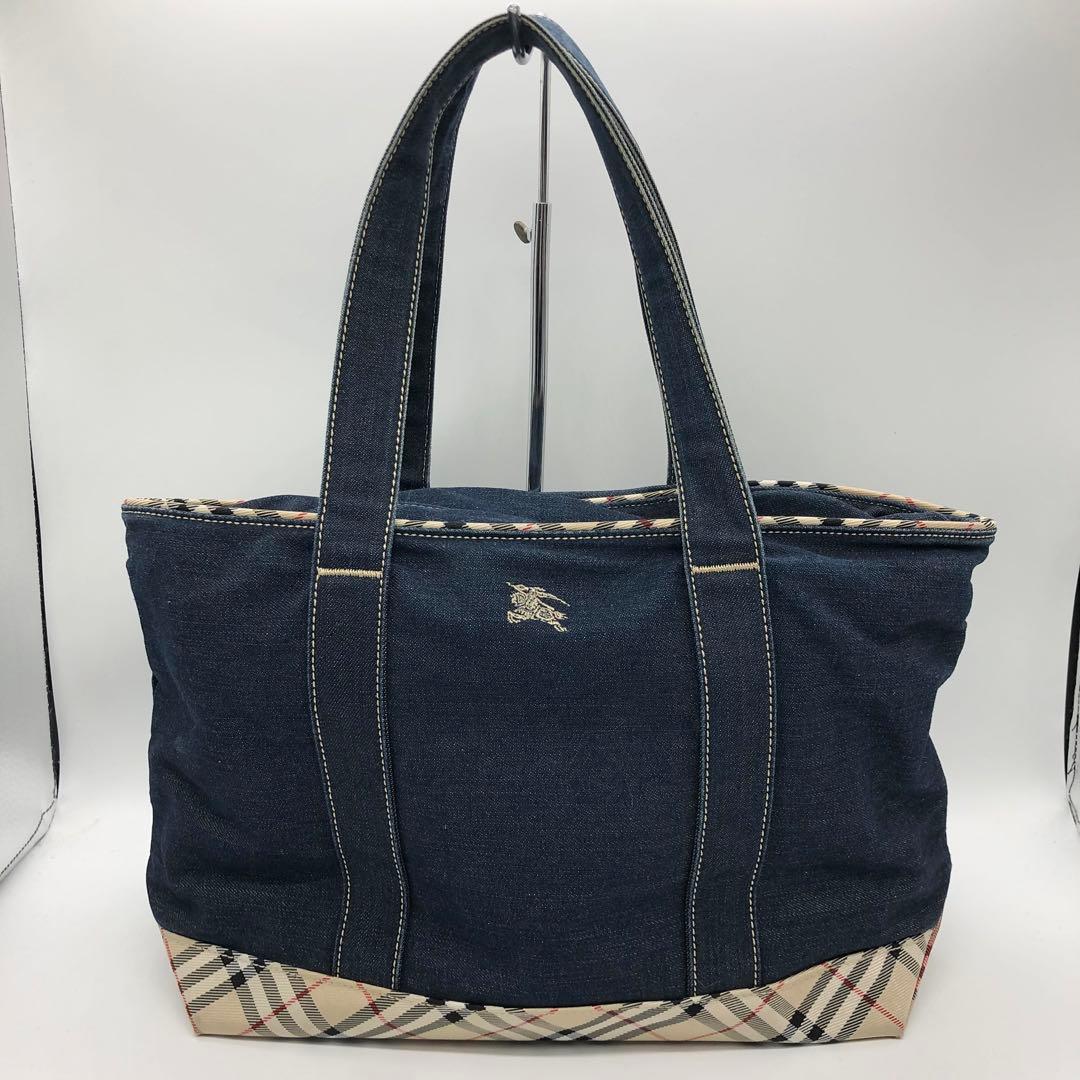 美品✨バーバリーブルーレーベル デニム トートバッグ ノバチェック ホースロゴ