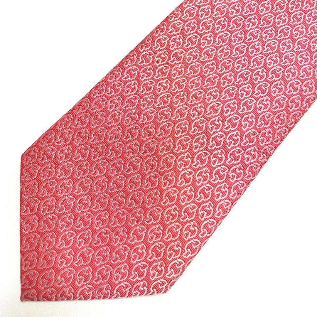 未使用級 エルメス HERMES ネクタイ シルク ピンクレッド系 総柄