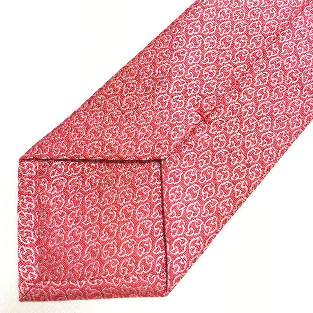 未使用級 エルメス HERMES ネクタイ シルク ピンクレッド系 総柄