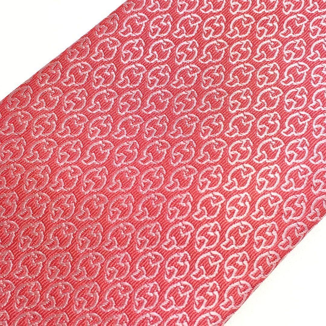 未使用級 エルメス HERMES ネクタイ シルク ピンクレッド系 総柄