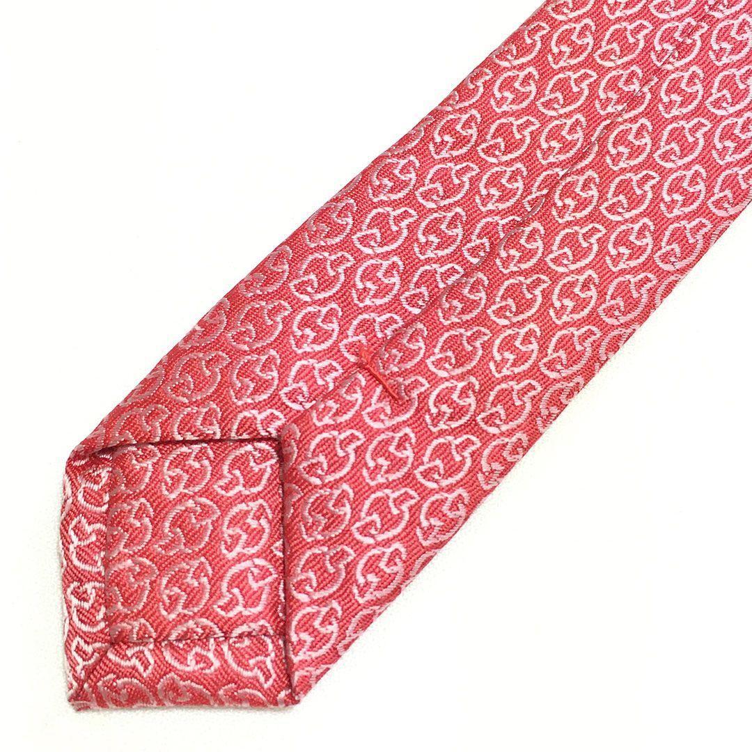 未使用級 エルメス HERMES ネクタイ シルク ピンクレッド系 総柄