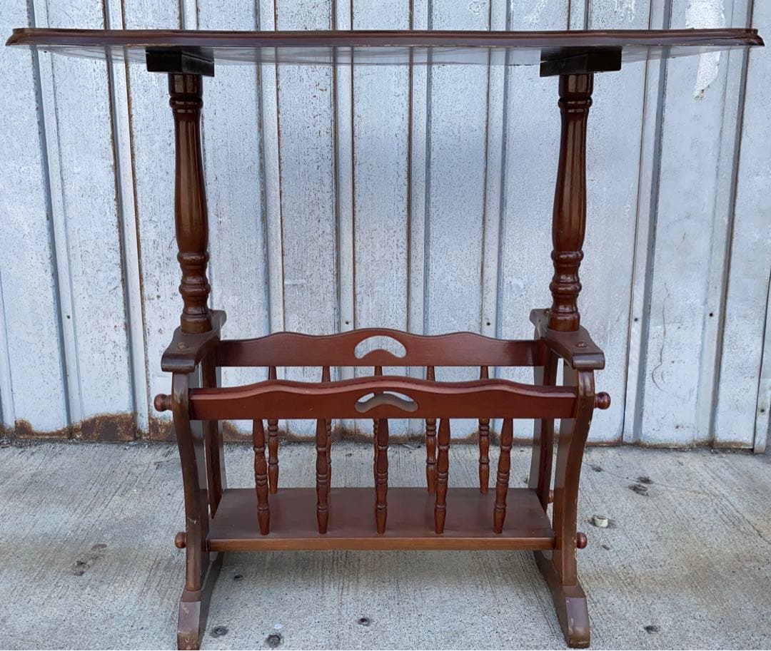 昭和レトロ　マガジンラック　雑誌入れ　新聞入れ　サイドテーブル　木製