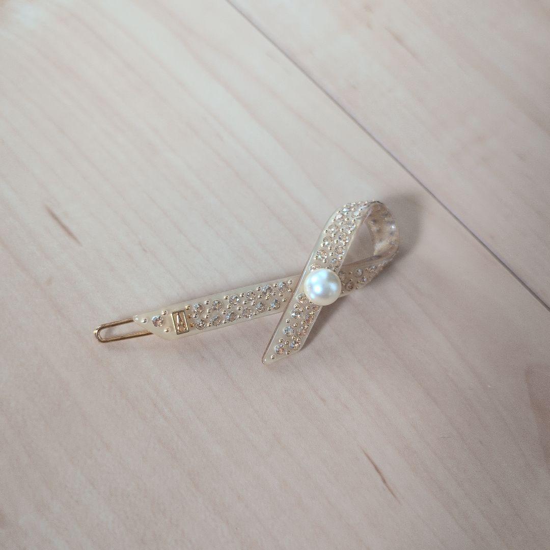 リボン型パール装飾ヘアピン　アレクサンドルドゥパリ