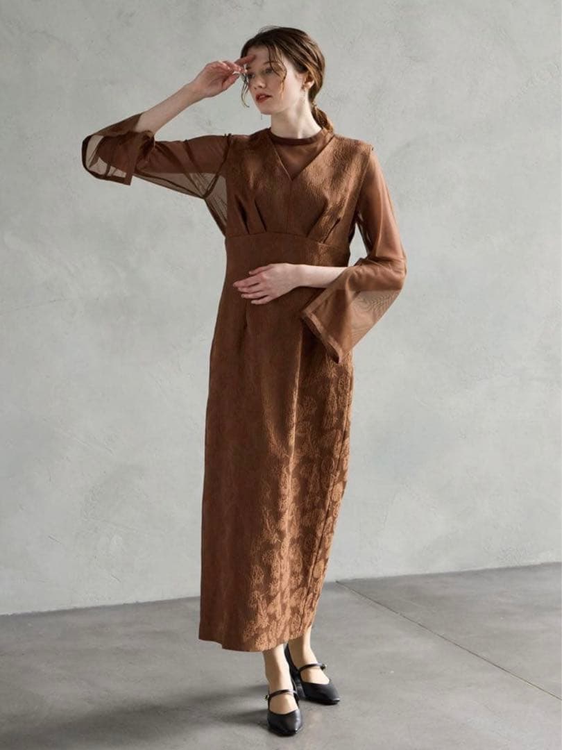 AIMER チュールブラウス付Vネックジャカードタイトパーティードレス Mサイズ