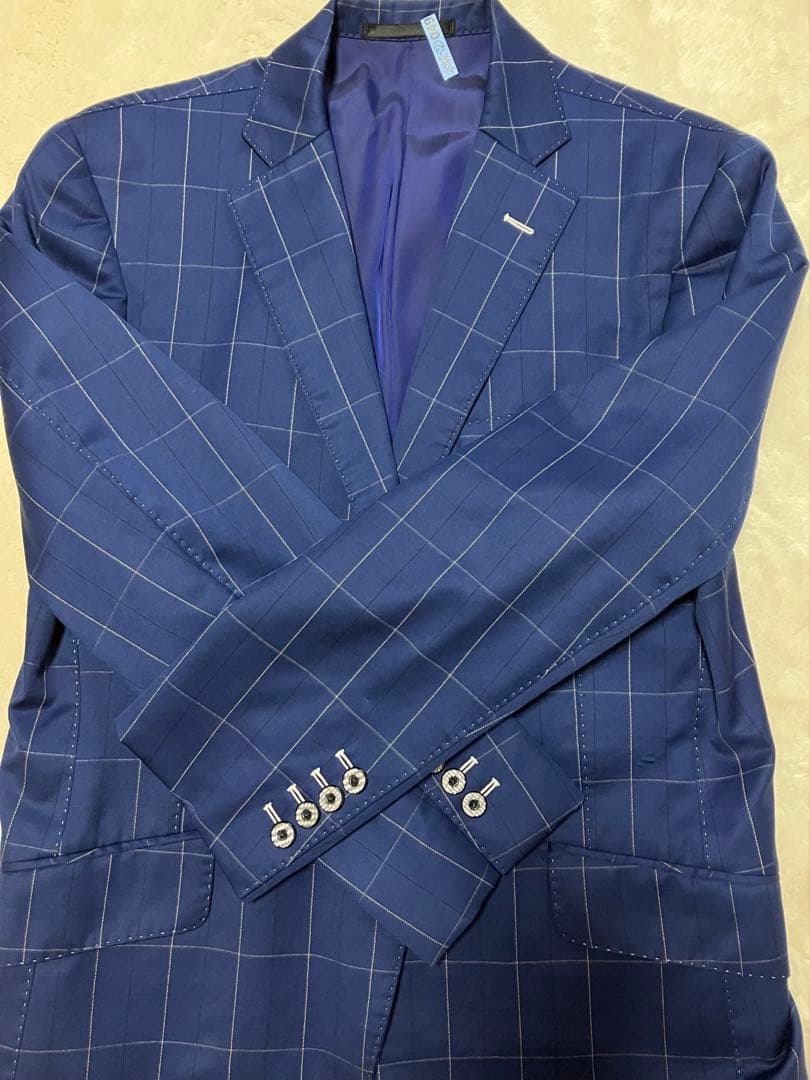 MIYUKI 生地　オーダースーツ　スリーピース　ネイビー　ストライプ　Ｌ相当