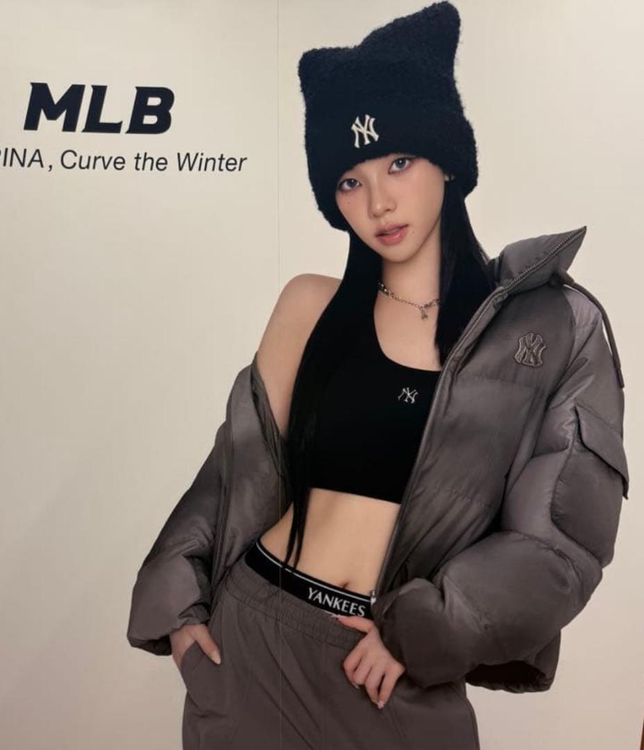 【新品】カリナ着用モデル 黒 MLB韓国公式ショップ限定 ビーニー 猫耳ニット帽