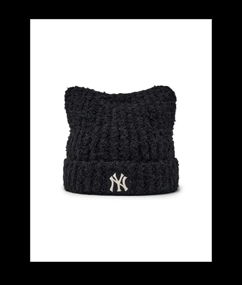 【新品】カリナ着用モデル 黒 MLB韓国公式ショップ限定 ビーニー 猫耳ニット帽