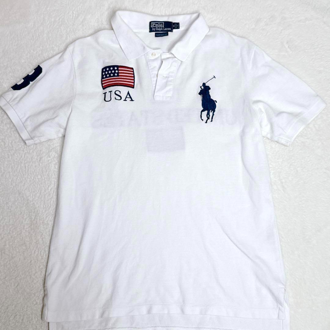 ポロバイラルフローレン ビッグポニー USA刺繍 エンブレム ワッペン ホワイト