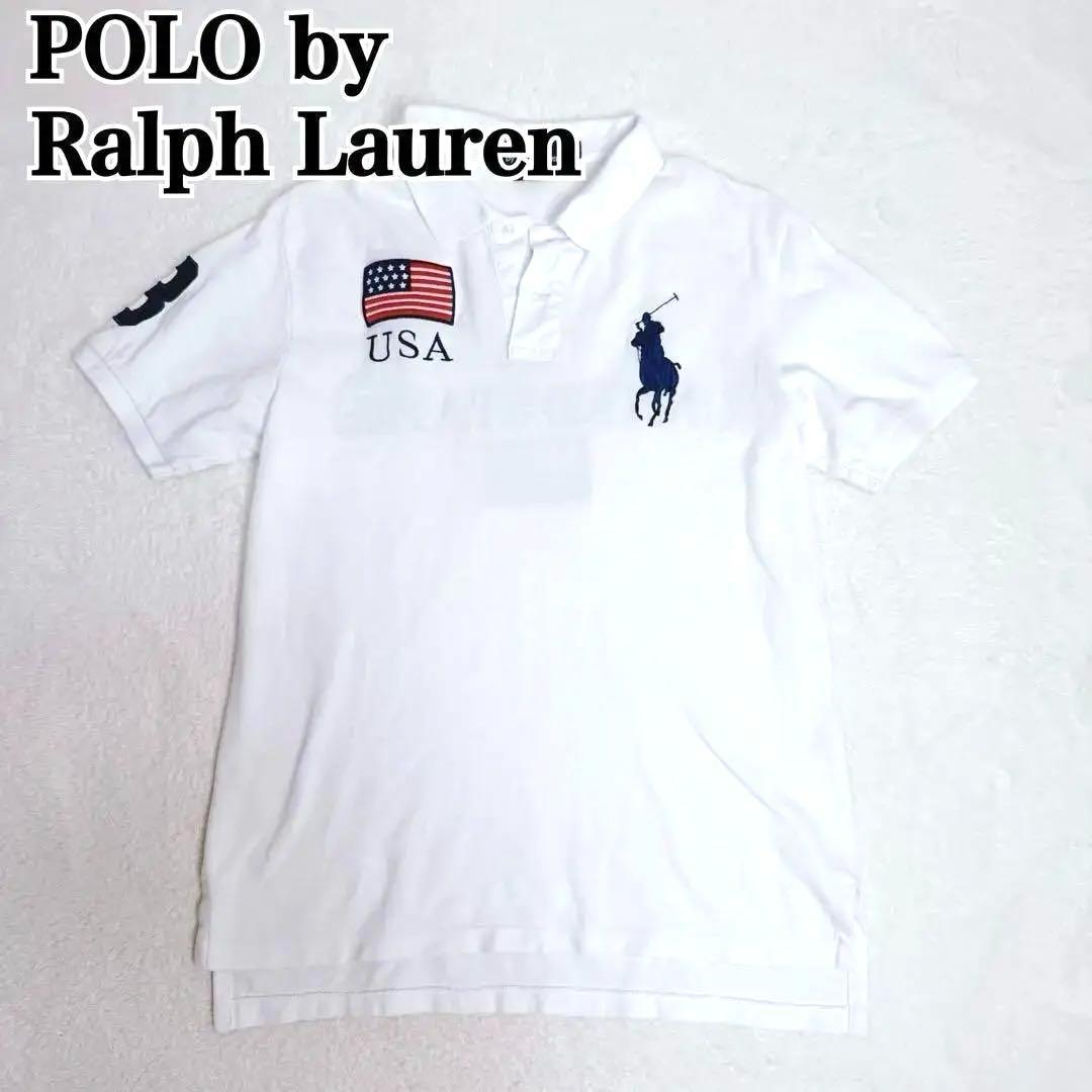 ポロバイラルフローレン ビッグポニー USA刺繍 エンブレム ワッペン ホワイト