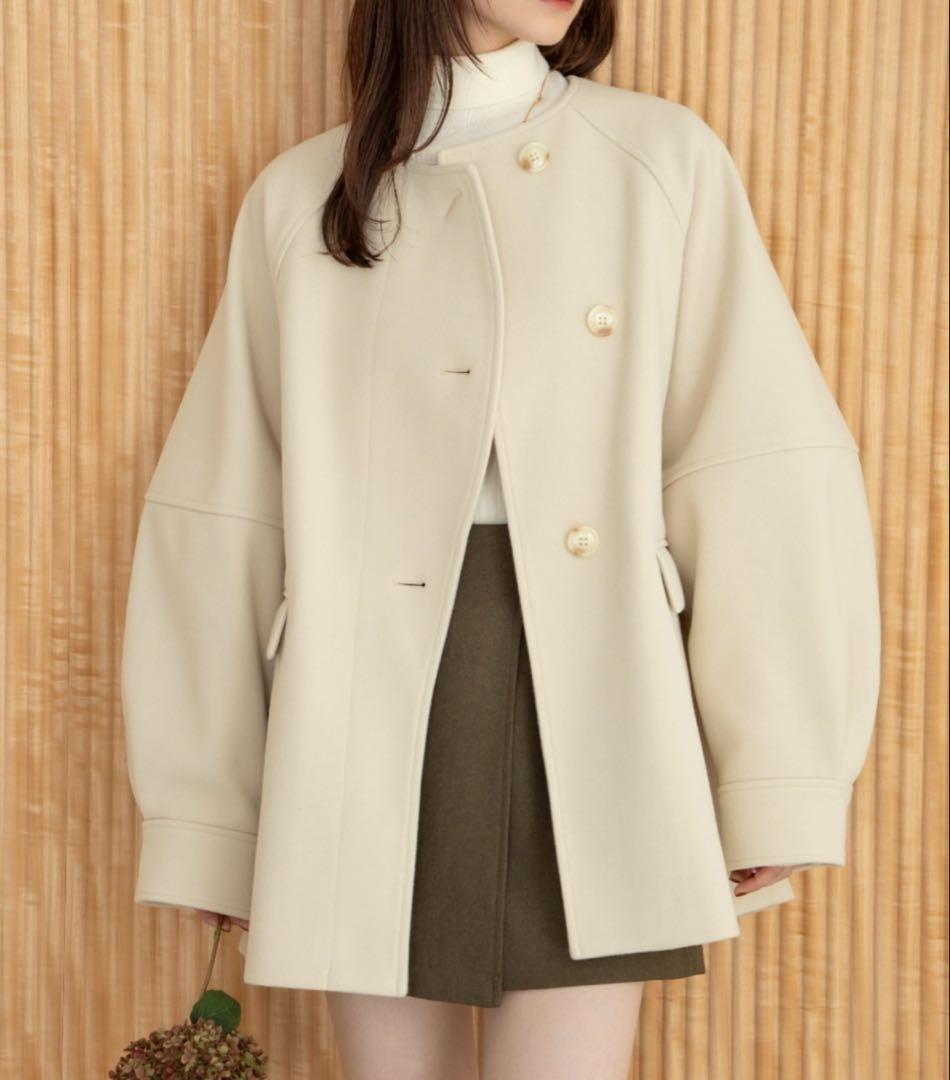 hinari ウェーブデザインミドルコート アイボリー S