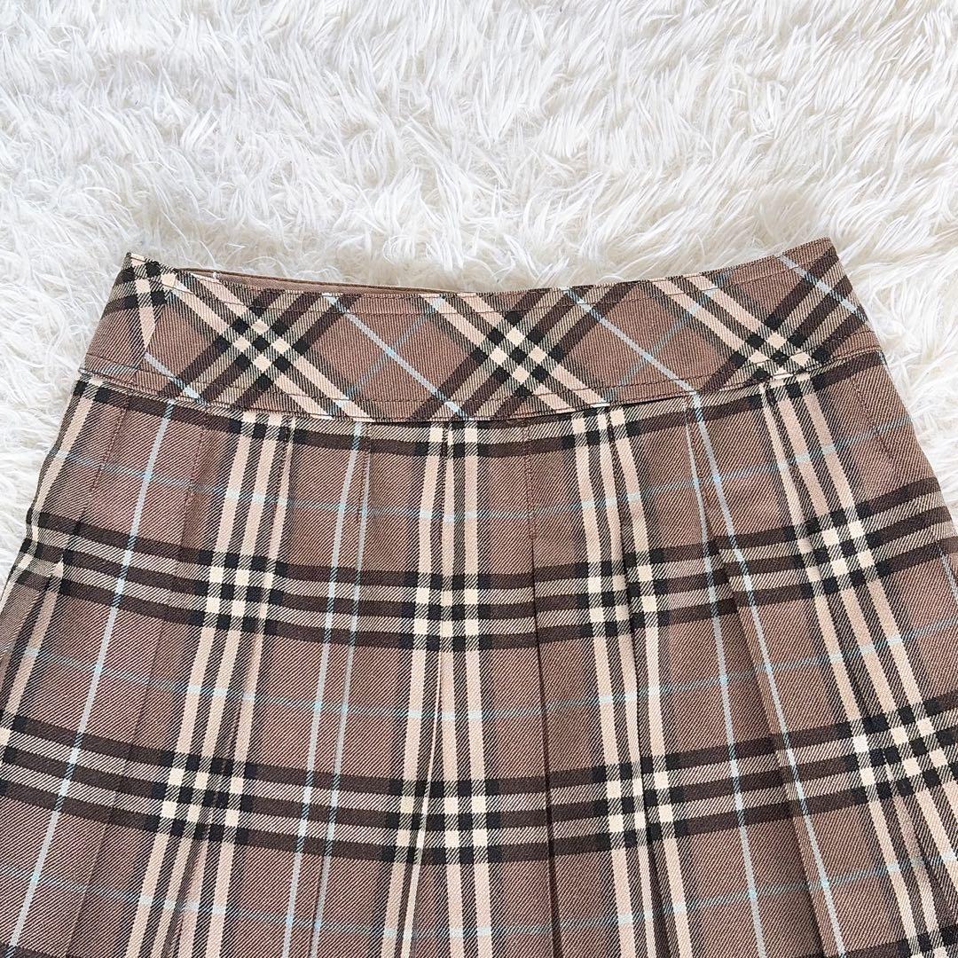 【バーバリーブルーレーベル】ベルト付きラッププリーツスカート ノバチェック 36