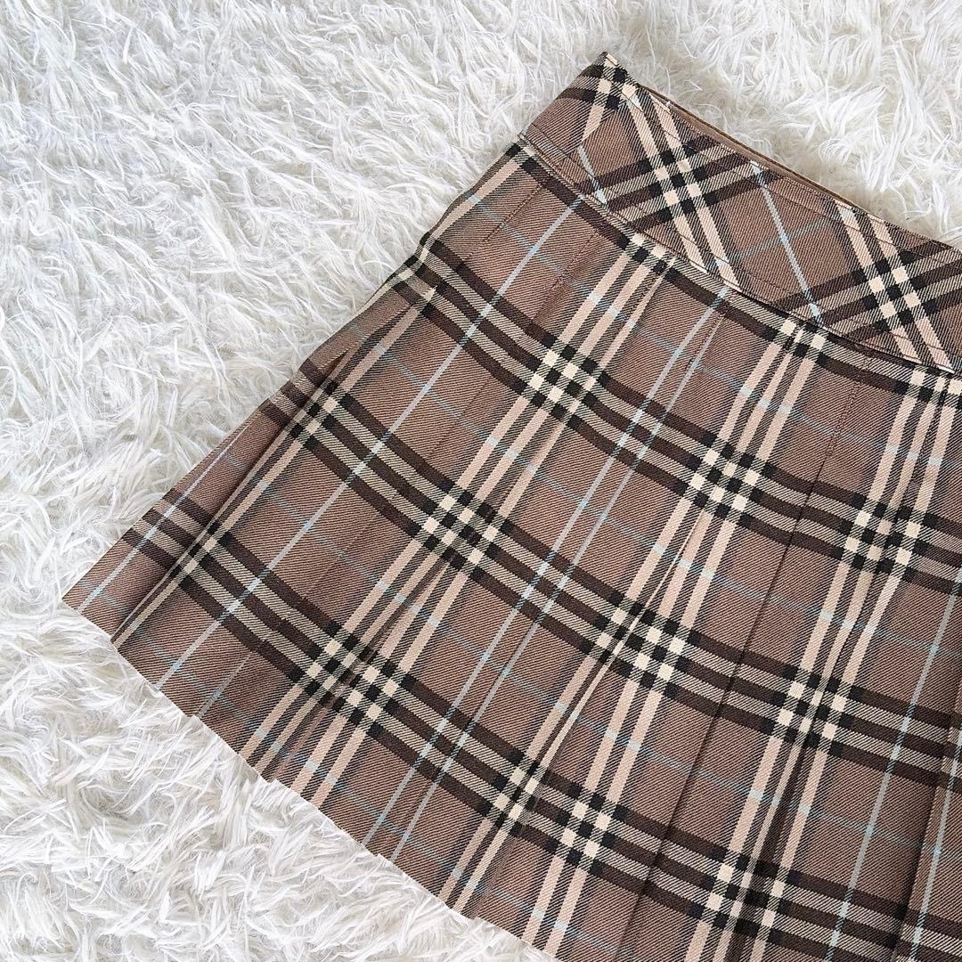 【バーバリーブルーレーベル】ベルト付きラッププリーツスカート ノバチェック 36