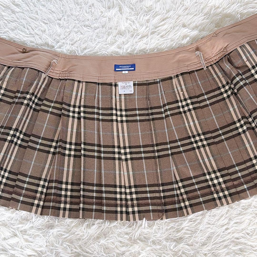 【バーバリーブルーレーベル】ベルト付きラッププリーツスカート ノバチェック 36