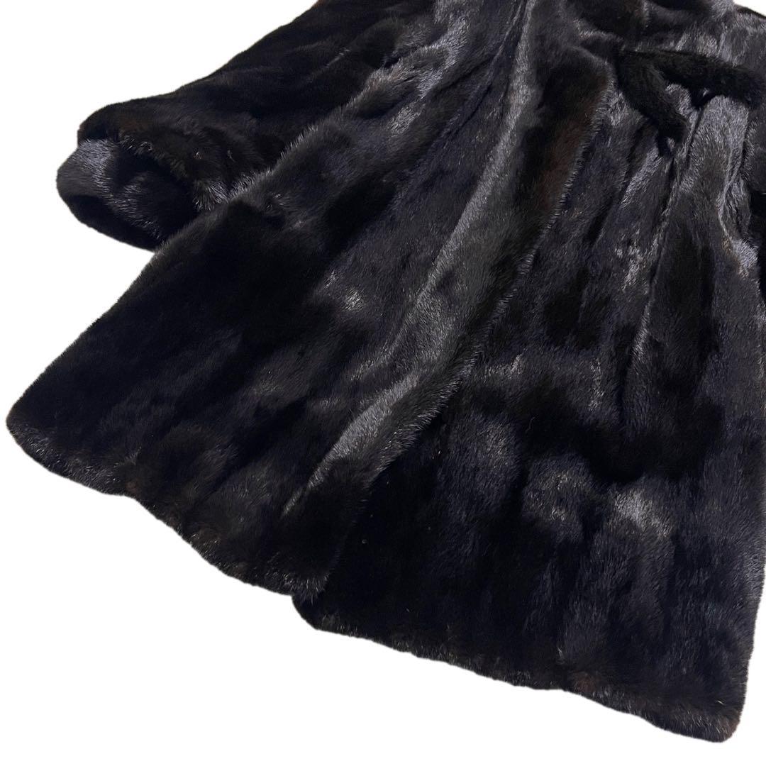 極美品　ブラックグラマ　ミンク　リアルファーコート　Lサイズ相当　毛並み◎