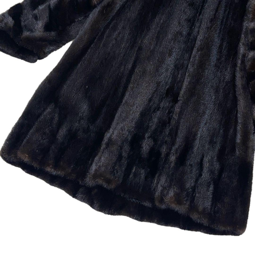 極美品　ブラックグラマ　ミンク　リアルファーコート　Lサイズ相当　毛並み◎