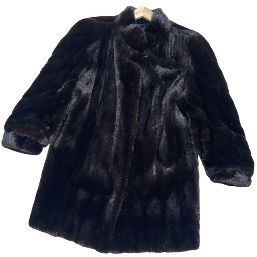 極美品　ブラックグラマ　ミンク　リアルファーコート　Lサイズ相当　毛並み◎