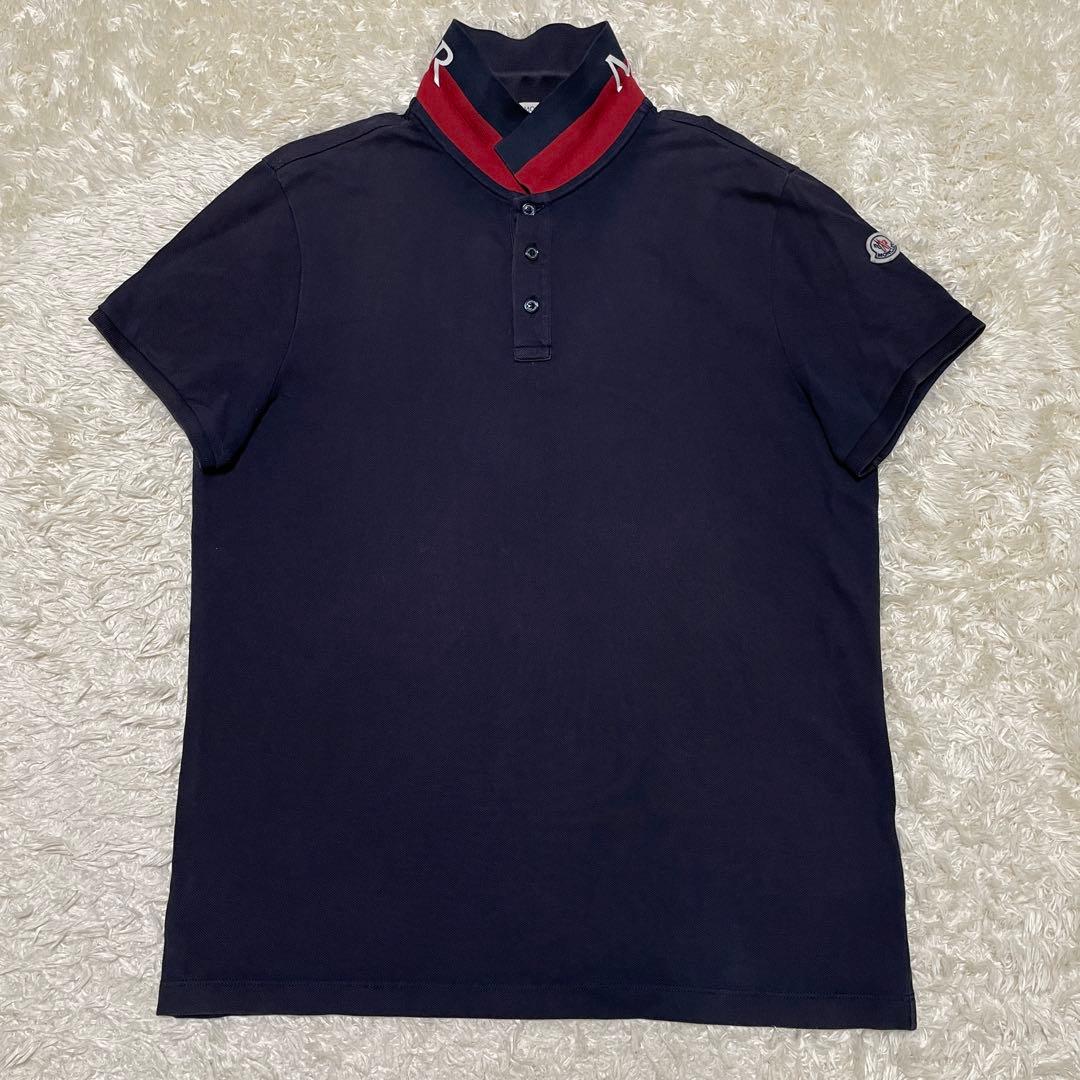 モンクレール　襟裏ロゴ　マグリア　ポロシャツ　ネイビー　Lサイズ